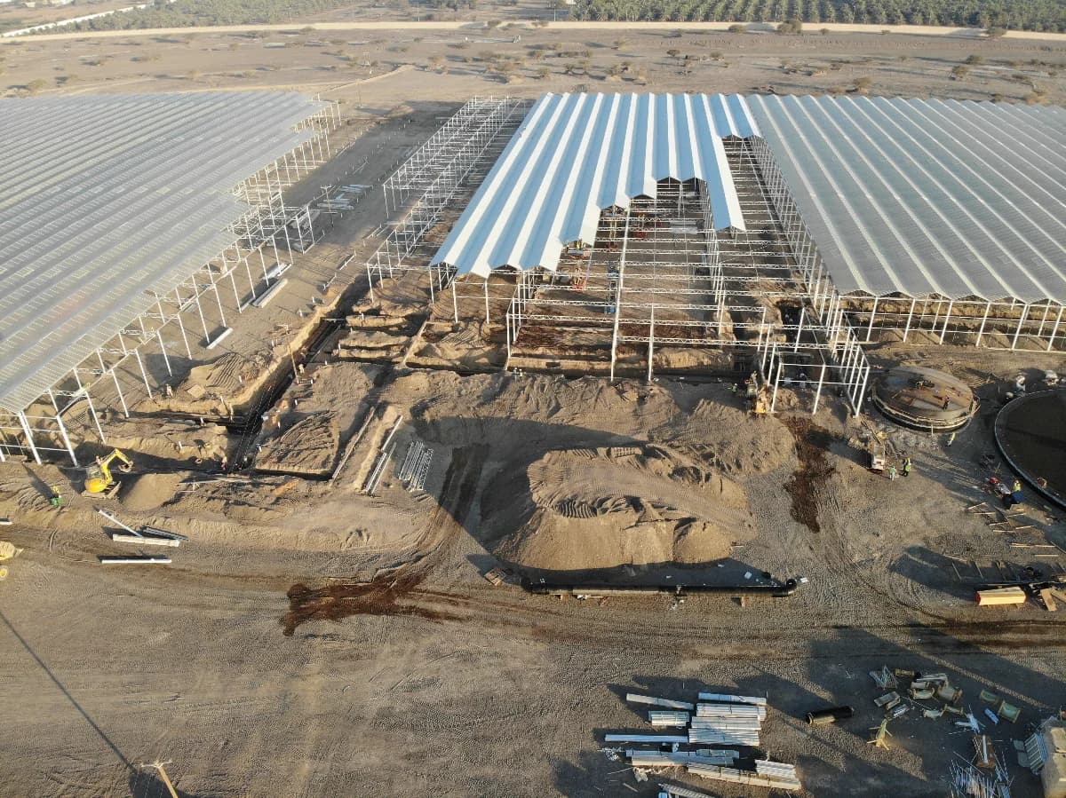 Steel structure and concrete foundations under construction